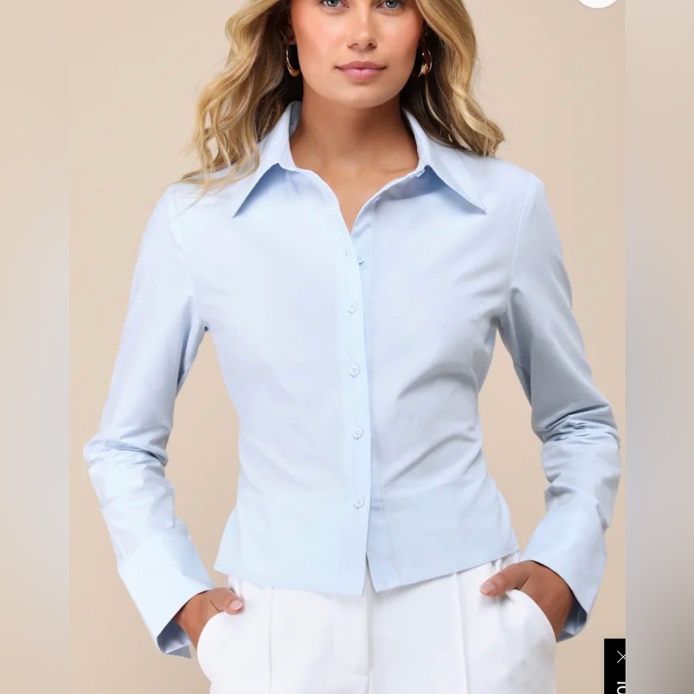 Lulus Majorly Charming Light Blue Button-Down Shirt for Women